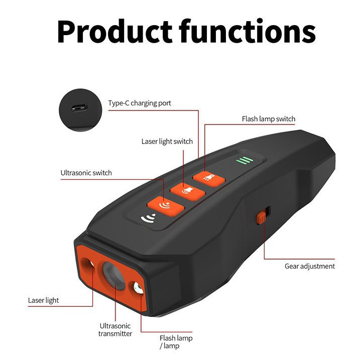 NNEDSZ Black Rechargeable Ultrasonic Dog Trainer with LED Flashlight & Laser - Anti-Barking Device for Effective Dog Training